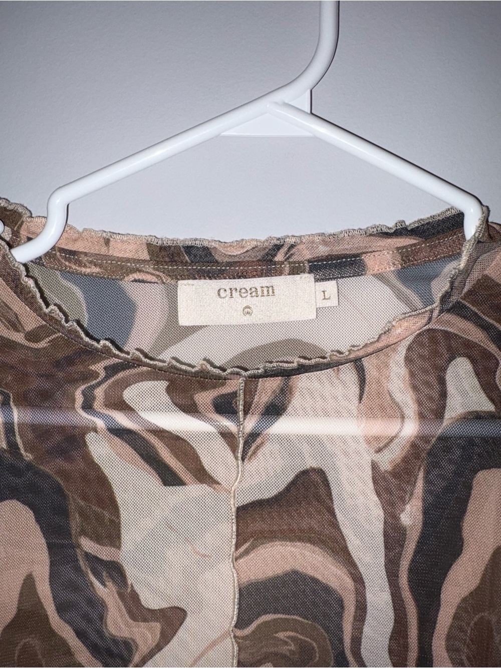 Vacation ready Cream Brand - Sheer Swirl-Print Blouse in Brown & Tan